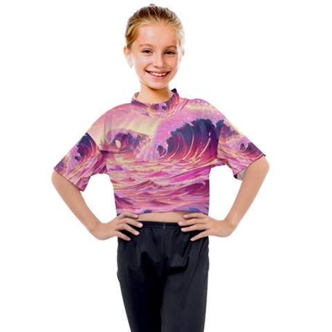 Waves Ocean Sea Tsunami Nautical 5 Kids Mock Neck Tee by Jancukart