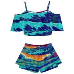 Tsunami Waves Ocean Sea Nautical Nature Water 9 Kids  Off Shoulder Skirt Bikini by Jancukart