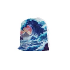 Storm Tsunami Waves Ocean Sea Nautical Nature Drawstring Pouch (small) by Jancukart