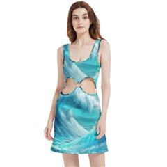 Tsunami Waves Ocean Sea Nautical Nature Water Tidal Velour Cutout Dress by Jancukart