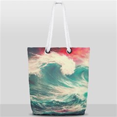 Storm Tsunami Waves Ocean Sea Nautical Nature 2 Full Print Rope Handle Tote (small) by Jancukart