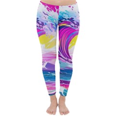 Tsunami Waves Ocean Sea Nautical Nature Water Blue Water Classic Winter Leggings by Jancukart