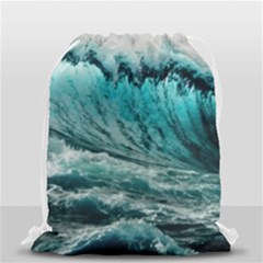 Tsunami Waves Ocean Sea Nautical Nature Water Blue Black Drawstring Bag (small) by Jancukart