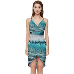 Tsunami Waves Ocean Sea Nautical Nature Water Blue Black Wrap Frill Dress by Jancukart