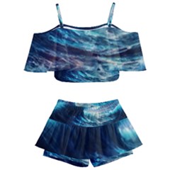Tsunami Waves Ocean Sea Nautical Nature Water 4 Kids  Off Shoulder Skirt Bikini by Jancukart