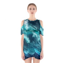 Thunderstorm Tsunami Tidal Wave Ocean Waves Sea Shoulder Cutout One Piece Dress by Jancukart