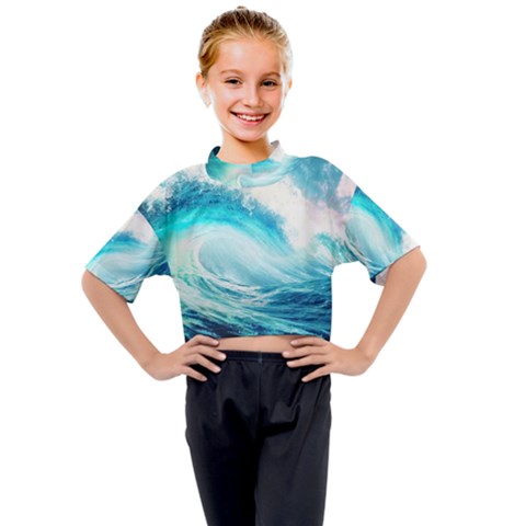 Tsunami Waves Ocean Sea Nautical Nature Water 8 Kids Mock Neck Tee by Jancukart
