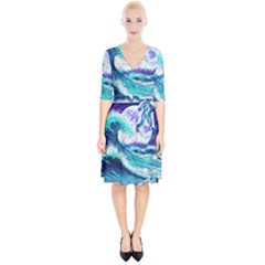 Tsunami Waves Ocean Sea Nautical Nature Water Wrap Up Cocktail Dress by Jancukart