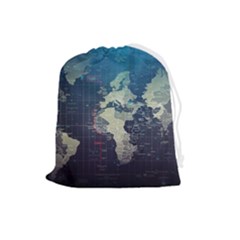 Vintage World Map Illustration Artwork Water Drop Digital Art Arts Drawstring Pouch (large) by Sudheng