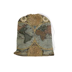 Vintage World Map Drawstring Pouch (large) by Sudheng