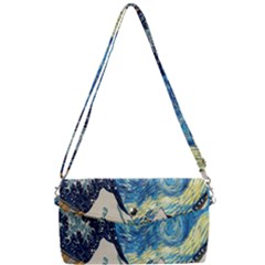 The Great Wave Of Kanagawa Painting Starry Night Van Gogh Removable Strap Clutch Bag by Sudheng