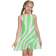 Green Zebra Vibes Animal Print  Kids  Halter Collar Waist Tie Chiffon Dress by ConteMonfrey
