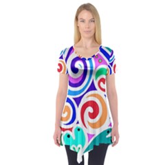 Crazy Pop Art - Doodle Circles   Short Sleeve Tunic  by ConteMonfrey
