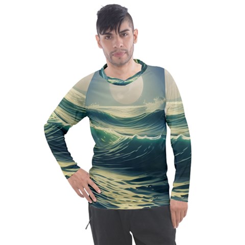 Ocean Sea Waves Tide Men s Pique Long Sleeve Tee by Simbadda