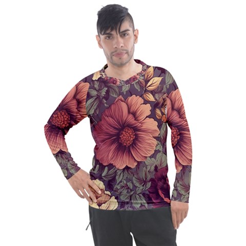 Flowers Pattern Men s Pique Long Sleeve Tee by Simbadda