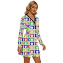 Colorful Curtains Seamless Pattern Long Sleeve Deep V Mini Dress  View3
