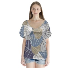 Ackground Leaves Desktop V-neck Flutter Sleeve Top by Amaryn4rt