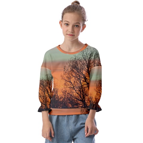 Twilight Sunset Sky Evening Clouds Kids  Cuff Sleeve Top by Amaryn4rt