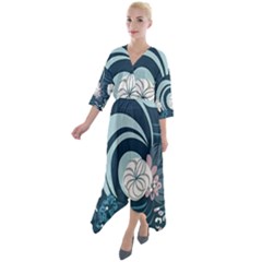 Flowers Pattern Floral Ocean Abstract Digital Art Quarter Sleeve Wrap Front Maxi Dress by Wegoenart