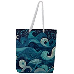 Waves Ocean Sea Abstract Whimsical Abstract Art Full Print Rope Handle Tote (large) by Wegoenart