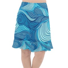 Ocean Waves Sea Abstract Pattern Water Blue Fishtail Chiffon Skirt by Wegoenart