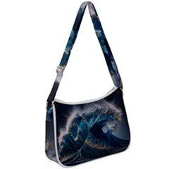 Tsunami Waves Ocean Sea Water Rough Seas Nature Zip Up Shoulder Bag by Wegoenart