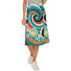 Waves Ocean Sea Abstract Whimsical Abstract Art 2 Midi Panel Skirt by Wegoenart