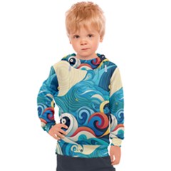 Waves Ocean Sea Abstract Whimsical Abstract Art 5 Kids  Hooded Pullover by Wegoenart