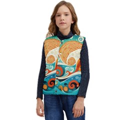 Waves Ocean Sea Abstract Whimsical Abstract Art 4 Kid s Short Button Up Puffer Vest	 by Wegoenart