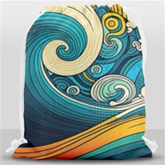 Waves Ocean Sea Abstract Whimsical Abstract Art 3 Drawstring Bag (large) by Wegoenart