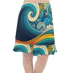 Waves Ocean Sea Abstract Whimsical Abstract Art 3 Fishtail Chiffon Skirt by Wegoenart