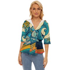 Waves Ocean Sea Abstract Whimsical Abstract Art 3 Lightweight Drawstring Hooded Top by Wegoenart