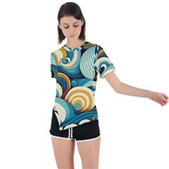 Waves Ocean Sea Abstract Whimsical Abstract Art 6 Asymmetrical Short Sleeve Sports Tee by Wegoenart