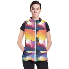 Ai Generated Tropical Island Sunset Landscape Women s Puffer Vest by Wegoenart