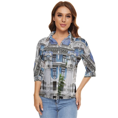 Squad Latvia Architecture Women s Quarter Sleeve Pocket Shirt by Celenk