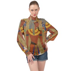 Egyptian Tutunkhamun Pharaoh Design High Neck Long Sleeve Chiffon Top by Celenk