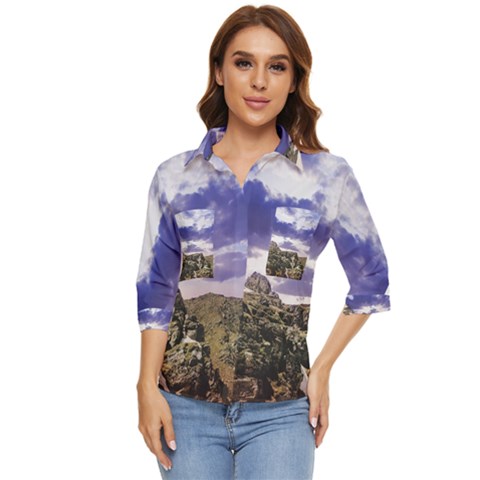 Mountain Snow Landscape Winter Women s Quarter Sleeve Pocket Shirt by Celenk