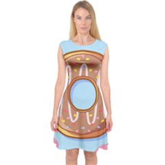 Dessert Food Donut Sweet Decor Chocolate Bread Capsleeve Midi Dress by Uceng