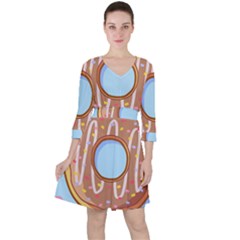 Dessert Food Donut Sweet Decor Chocolate Bread Quarter Sleeve Ruffle Waist Dress by Uceng