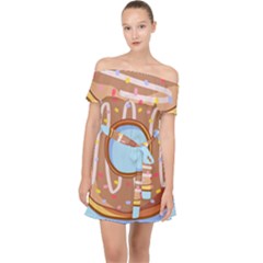 Dessert Food Donut Sweet Decor Chocolate Bread Off Shoulder Chiffon Dress by Uceng