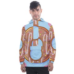 Dessert Food Donut Sweet Decor Chocolate Bread Men s Front Pocket Pullover Windbreaker by Uceng