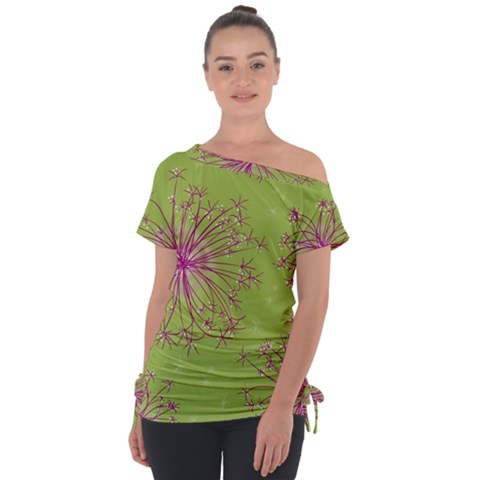 Dandelion Flower Background Nature Flora Drawing Off Shoulder Tie-up Tee by Uceng