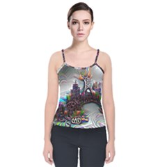 Abstract Art Psychedelic Art Experimental Velvet Spaghetti Strap Top by Uceng