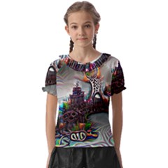 Abstract Art Psychedelic Art Experimental Kids  Frill Chiffon Blouse by Uceng