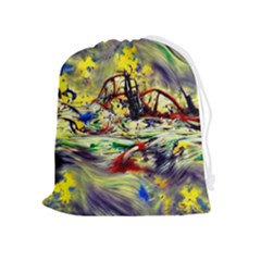 Abstract Arts Psychedelic Art Experimental Drawstring Pouch (xl) by Uceng