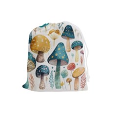 Mushroom Forest Fantasy Flower Nature Drawstring Pouch (large) by Uceng