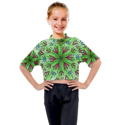 Flower Mandala Art Drawing Spring Background Kids Mock Neck Tee by Uceng