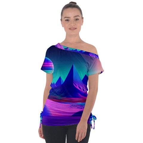 Fantasy Universe Art Wallpaper Artwork Off Shoulder Tie-up Tee by Uceng