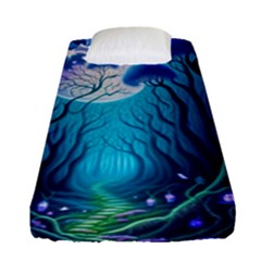Blue Forrest Jungle,tree Trees Nature Landscape Fitted Sheet (single Size) by Uceng