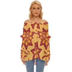 Flower Mandala Template Sketch Drawing Art Off Shoulder Chiffon Pocket Shirt by Uceng